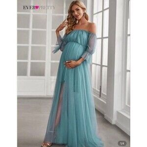 Ever Pretty maternity Sheer Off-Shoulder Double Skirt Maxi dress Size M photos‎